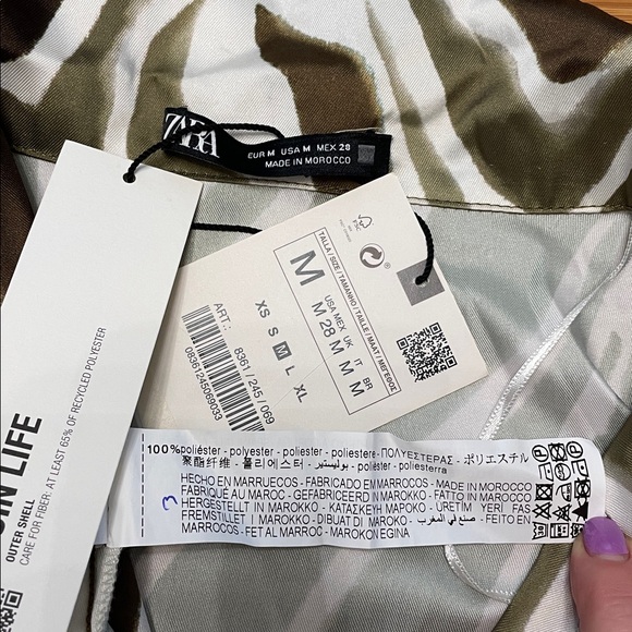 Zara Animal Print Shift Midi Dress Medium V Neck Belted Notched Collar Faux Wrap - Picture 15 of 17